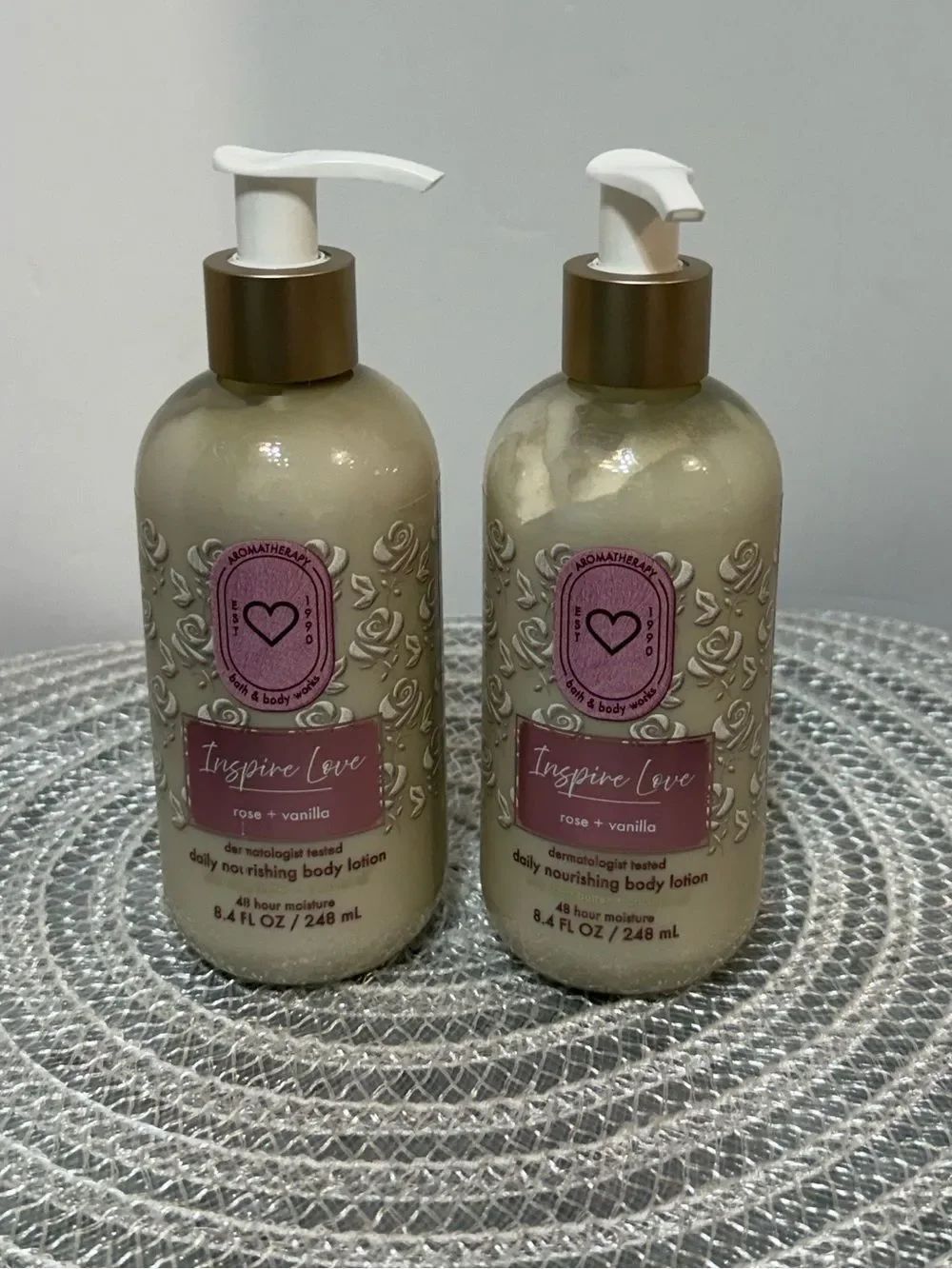 BBW Aromatherapy Rose Vanilla Inspire Love  Moisturizing Body Lotion Set of2 NWT